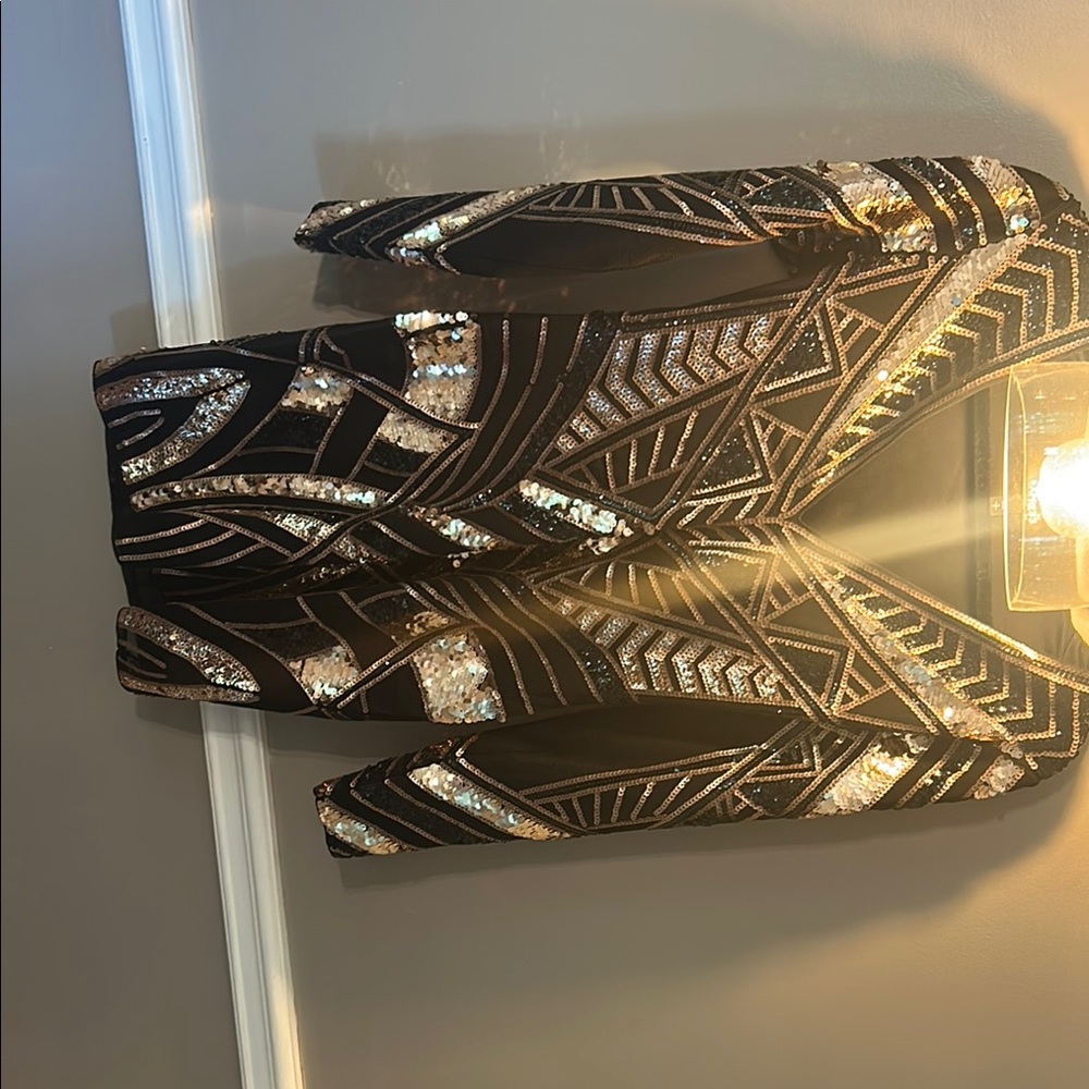 Express Black and Gold Long Sleeve Dress